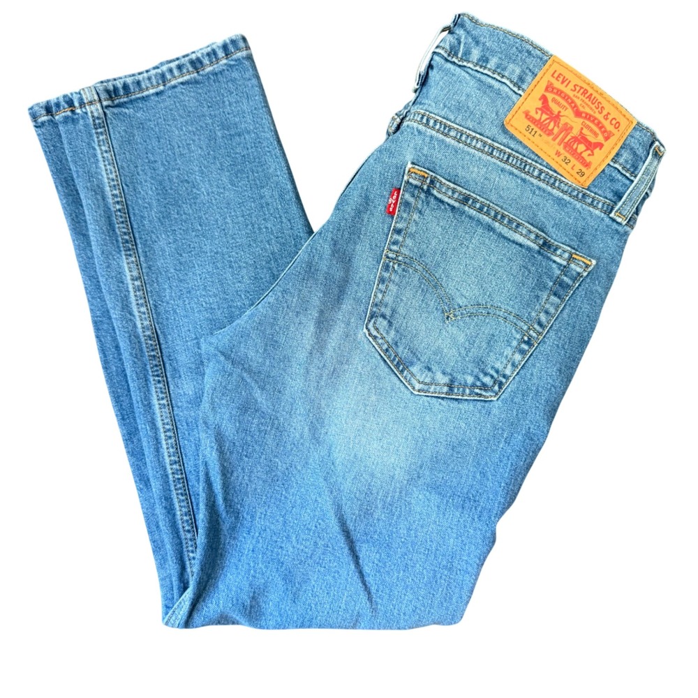 Levi's 511 Classic Slim Fit 32x29‎ Mens Blue Jean Medium Wash Clean Denim Casual